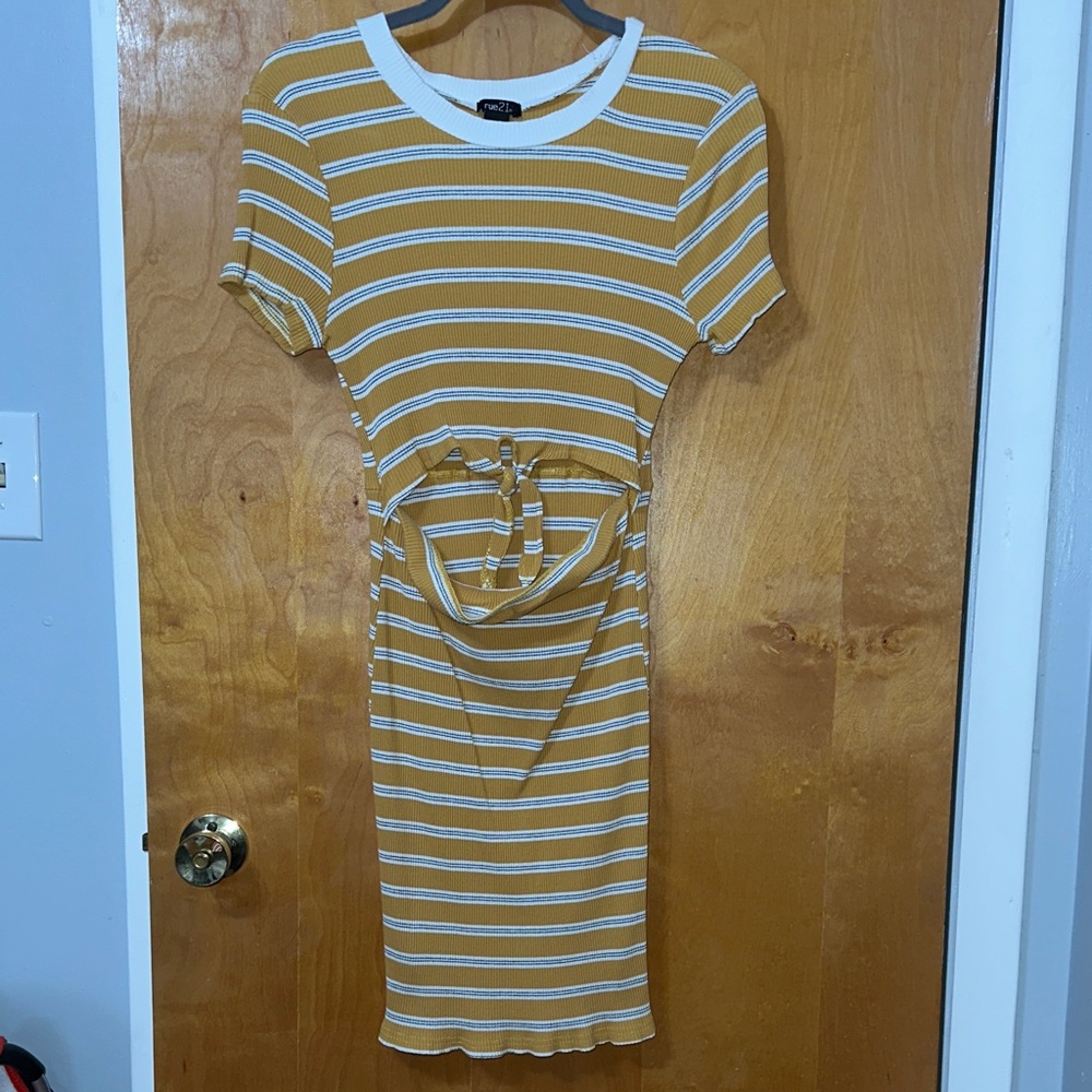 Rue21 Mustard and White Striped Midi Dress